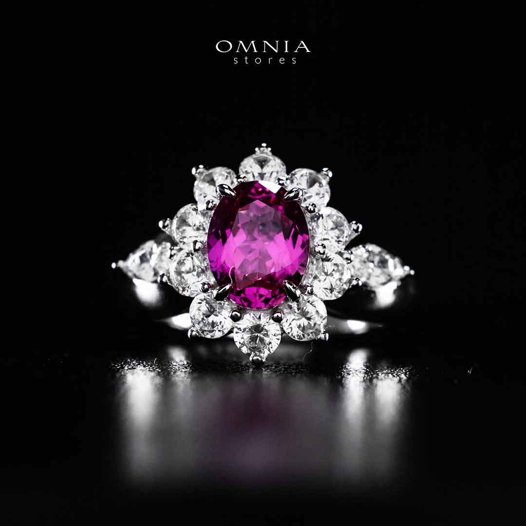 Omnia Zuhaina Flower Purple Silver Ring In 925 Silver High Quality Certified Lab Crafted Stones