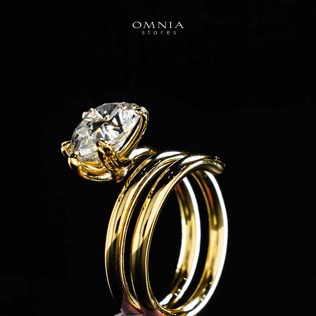 Omnia Nabeela White Golden Ring In 925 Silver High Quality Certified Lab Crafted Stones