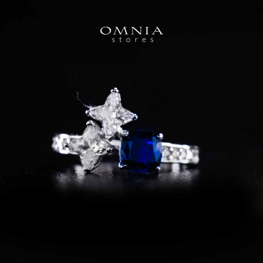 Omnia Rashida Star Blue Silver Ring In 925 Silver High Quality Certified Lab Crafted Stones