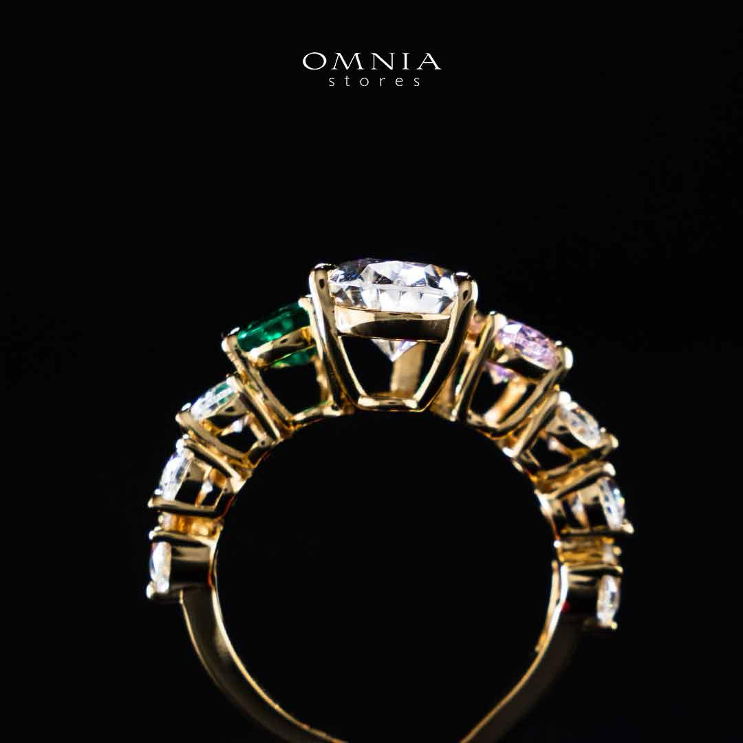 Omnia Aqila Multi Color Gold Ring In 925 Silver High Quality Certified Lab Crafted Stones