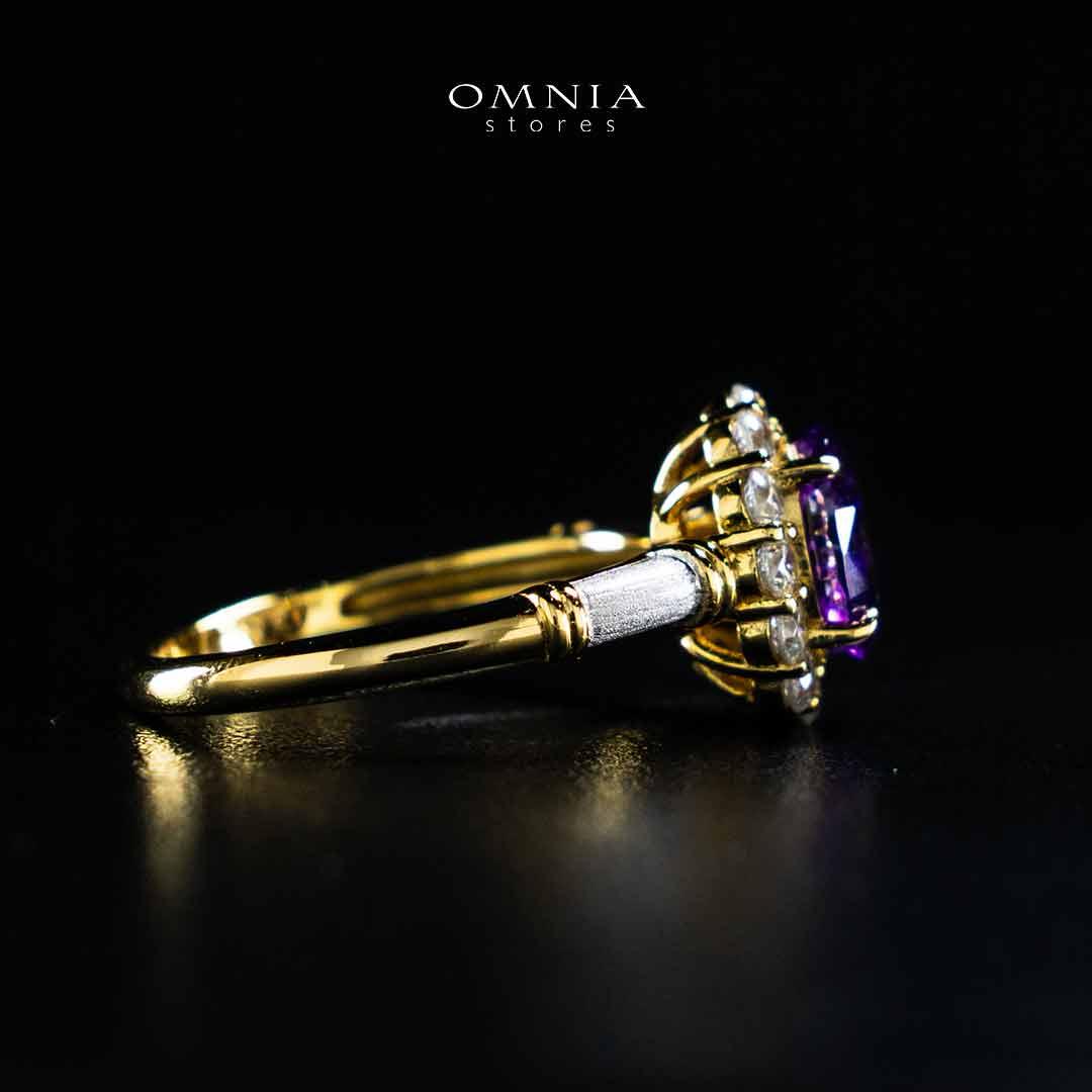 Omnia Amalya Flower Purple Gold Ring In 925 Silver High Quality Certified Lab Crafted Stones