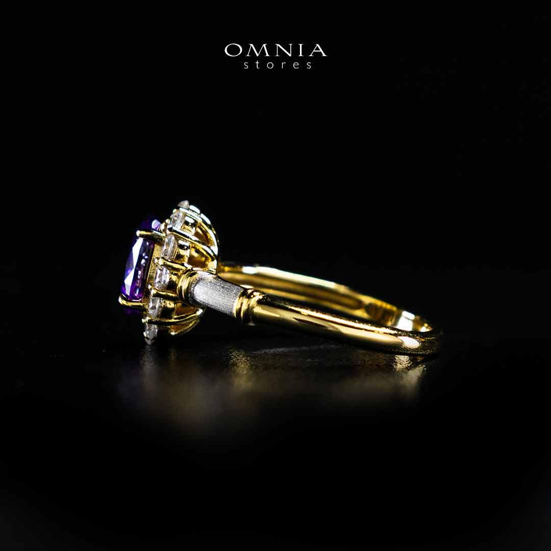 Omnia Amalya Flower Purple Gold Ring In 925 Silver High Quality Certified Lab Crafted Stones