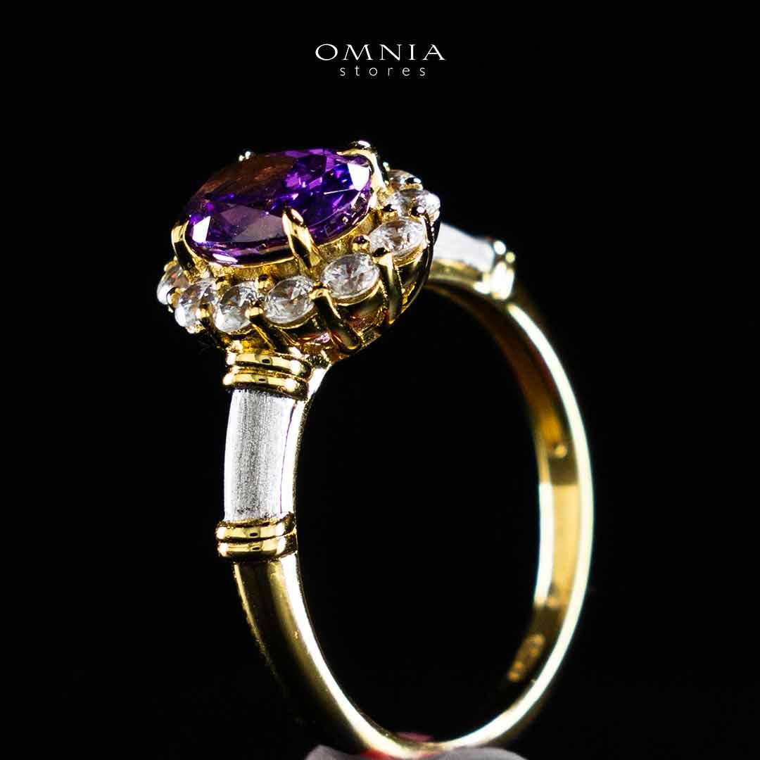 Omnia Amalya Flower Purple Gold Ring In 925 Silver High Quality Certified Lab Crafted Stones