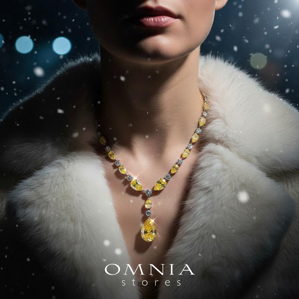 Omnia Isabella Yellow Necklace in 92.5 Silver with High Quality Simulated Diamonds - OMNIASTORES UAE