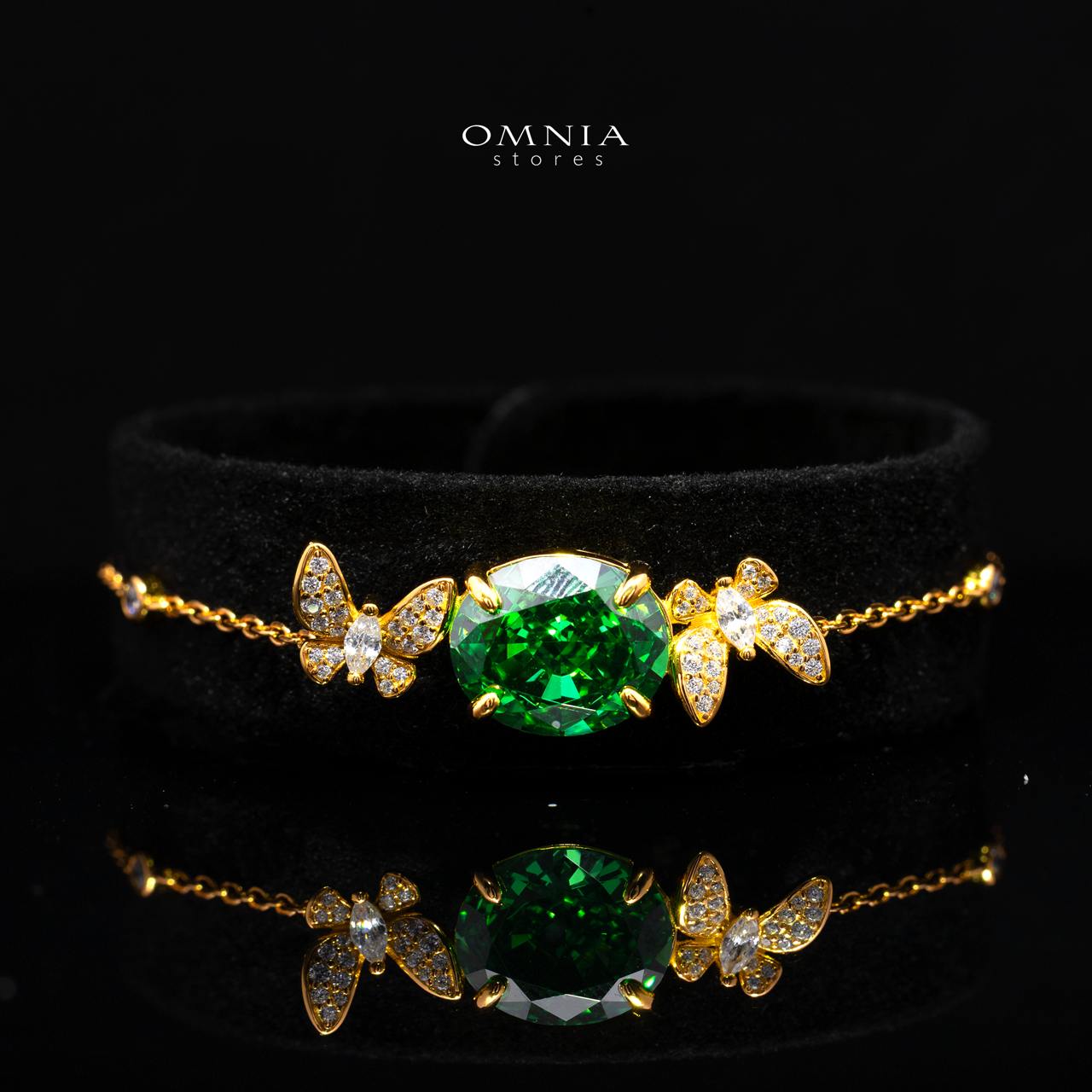 Omnia Maysun Green Gold Plated Full Set In 925 Silver High Quality Simulated Diamonds