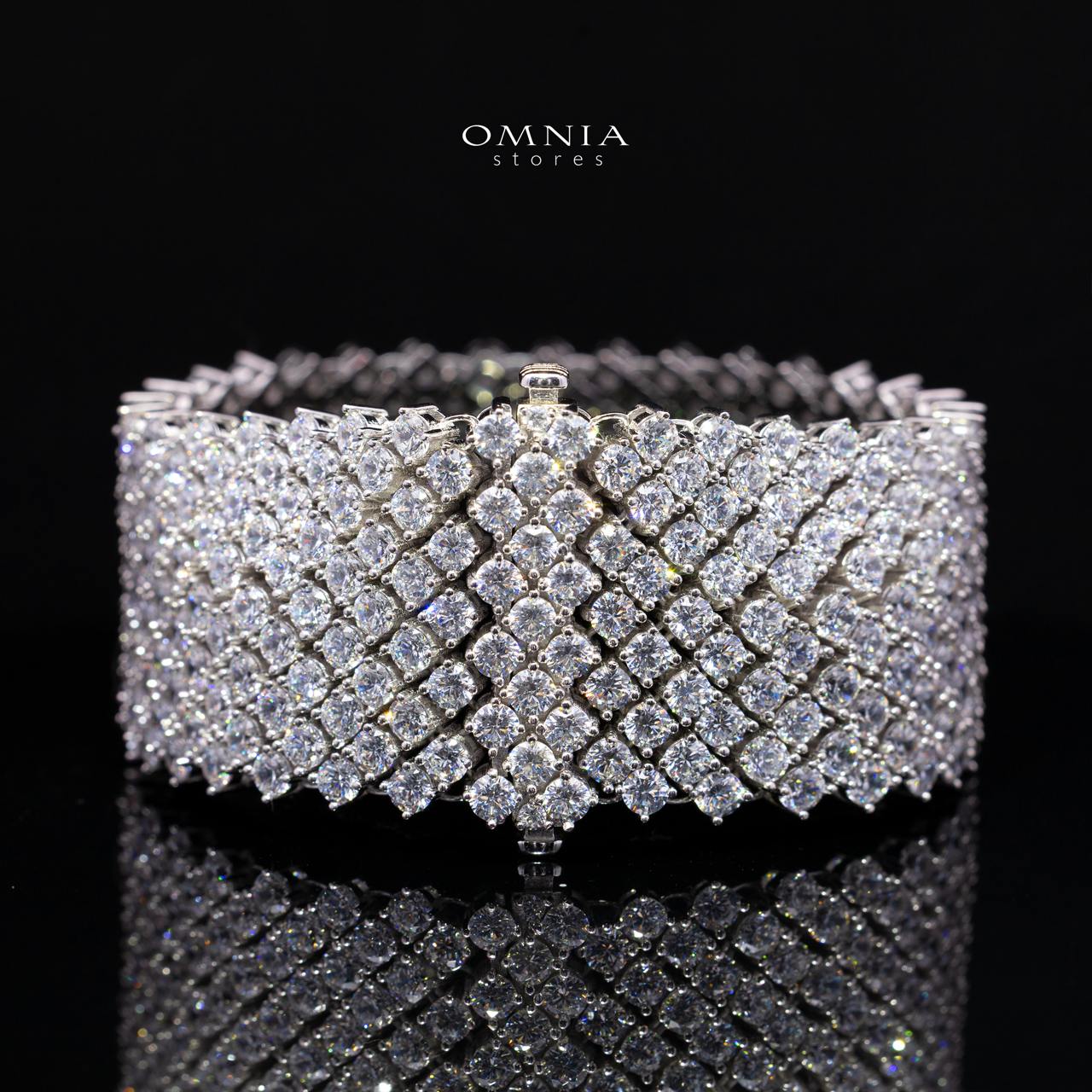 Omaima Wide Statement Bracelet 925 Sterling Silver | Premium Simulated Diamonds