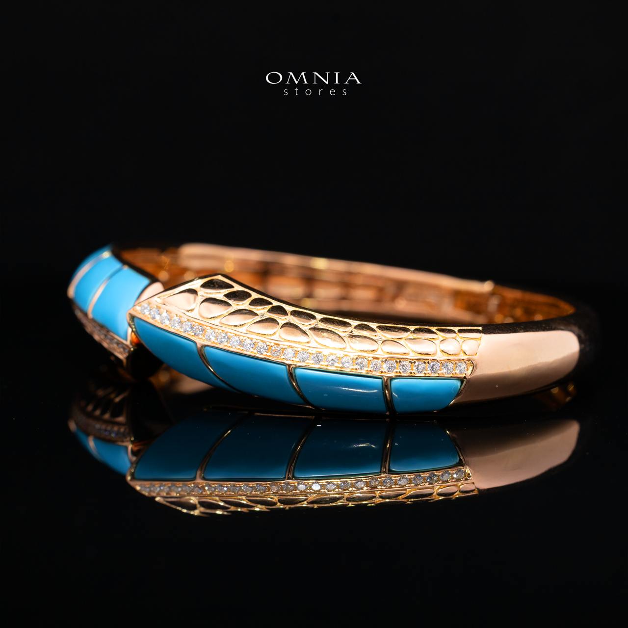 Emilia Turquoise Gold-Plated Bangle with High-Quality Premium Simulated Diamonds in 925 Sterling Silver
