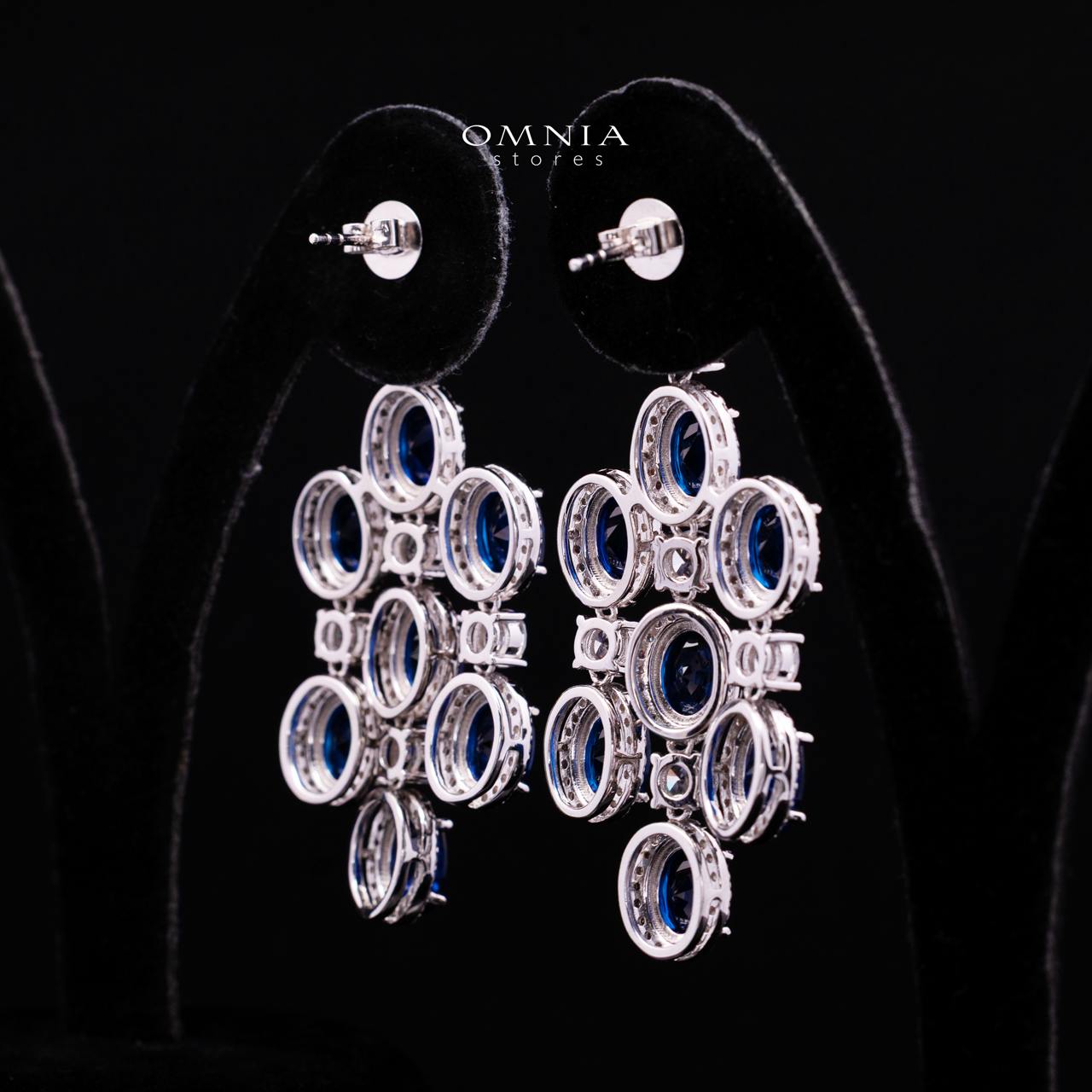 Olyssia Blue Drop Earrings with High-Quality Premium Simulated Diamonds in 925 Sterling Silver
