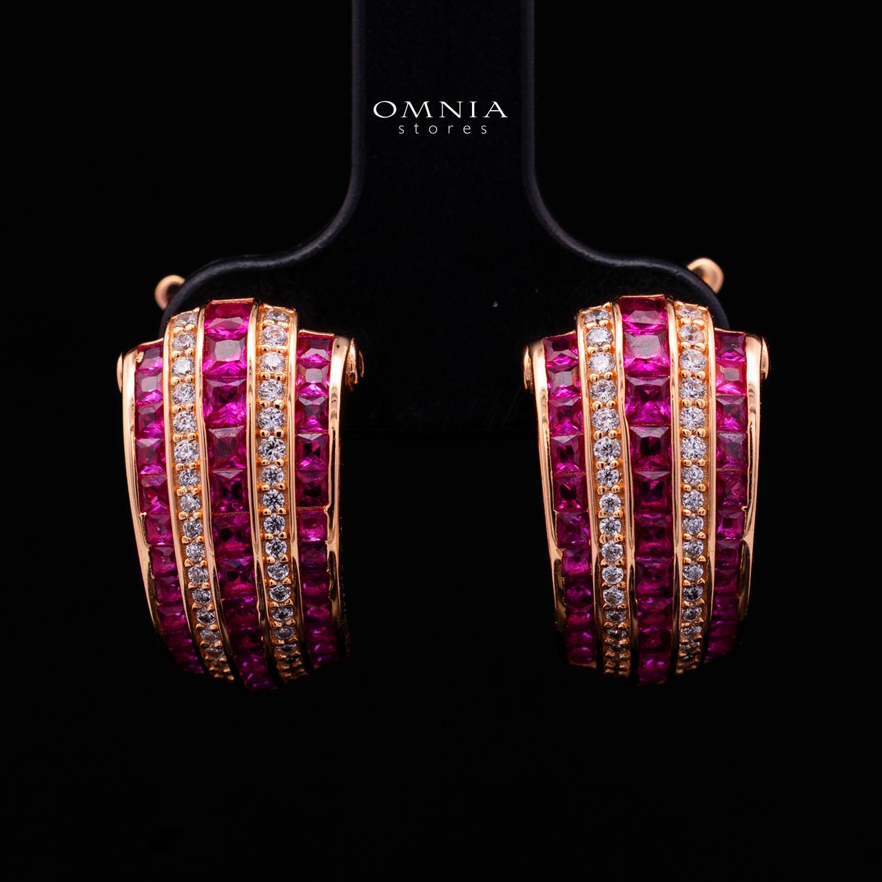 Isalyn Ruby Red Hoop Earrings with High Quality Premium Simulated Diamonds in 925 Silver