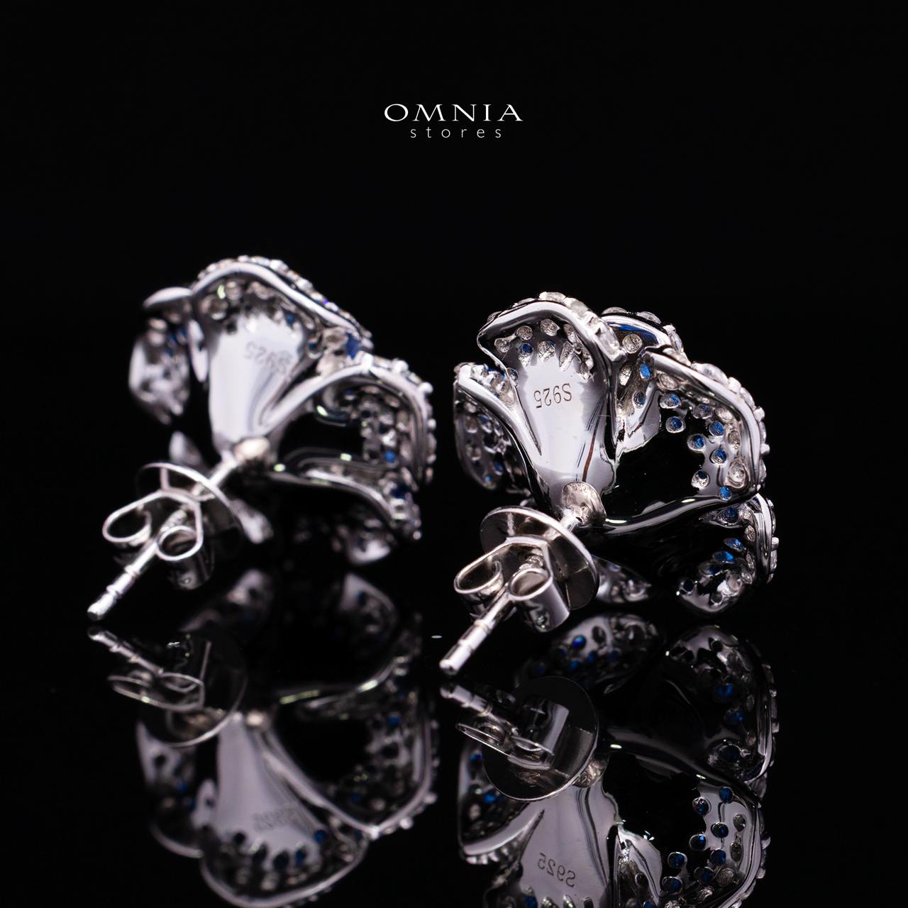 Safiyah Blue Rose Stud Earrings 925 Sterling Silver | Premium Brilliant-Cut Simulated Diamonds