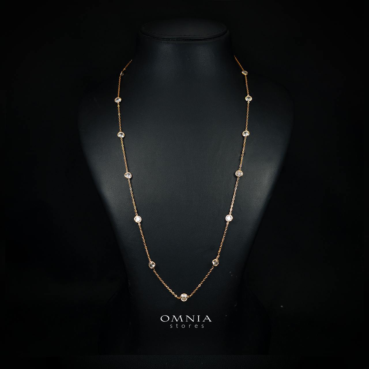 Celestara Rose Gold Long Chain Necklace with Premium Simulated Diamonds in 925 Sterling Silver