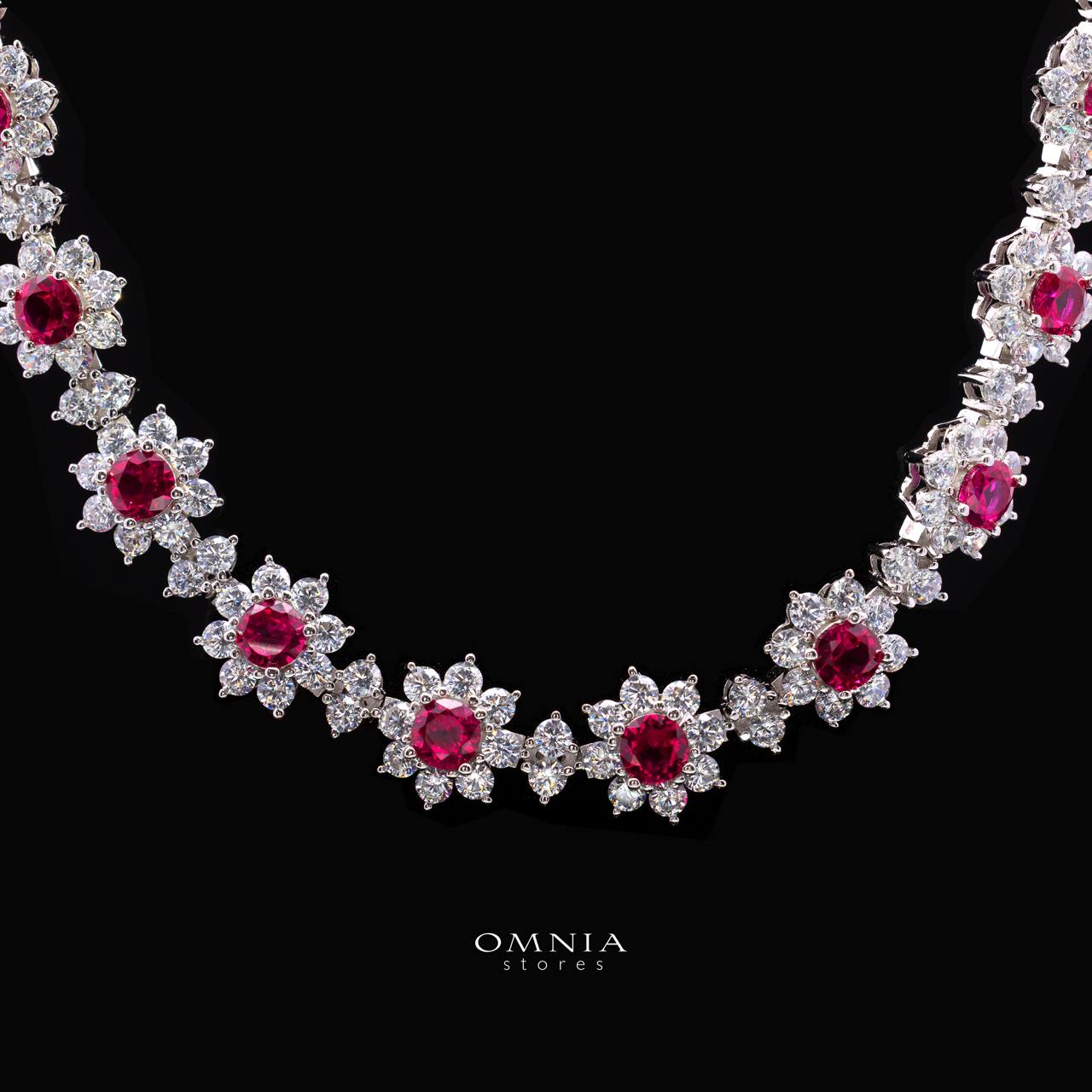 Talyra Red Flower Necklace with High-Quality Premium Simulated Diamonds in 925 Sterling Silver