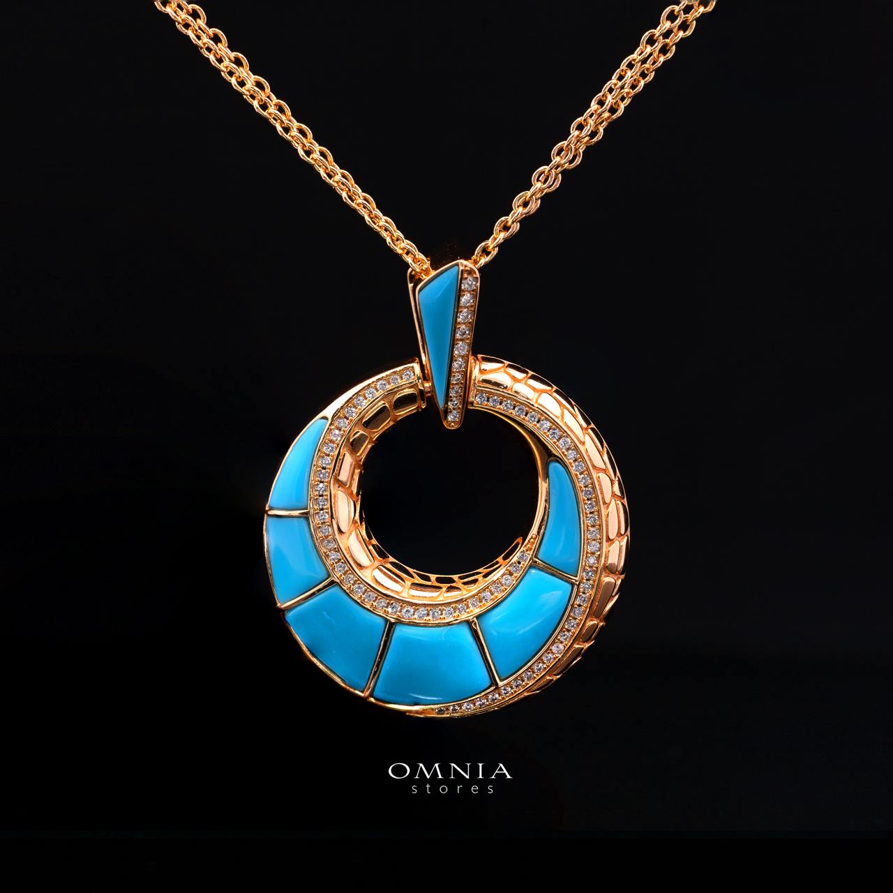 Emilia Turquoise Gold-Plated Necklace with High-Quality Premium Simulated Diamonds in 925 Sterling Silver