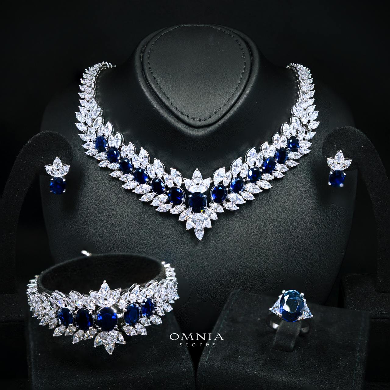 Omnia Buthaina Blue Bridal Full Set High Quality Simulated Diamonds