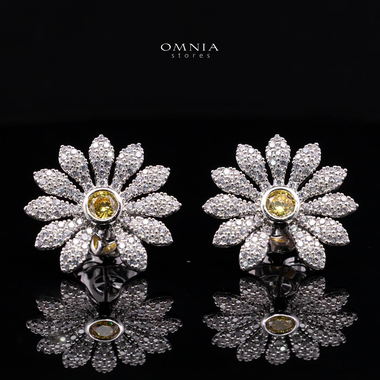 Mahira Floral Stud Earrings with Premium Simulated Diamonds in 925 Sterling Silver