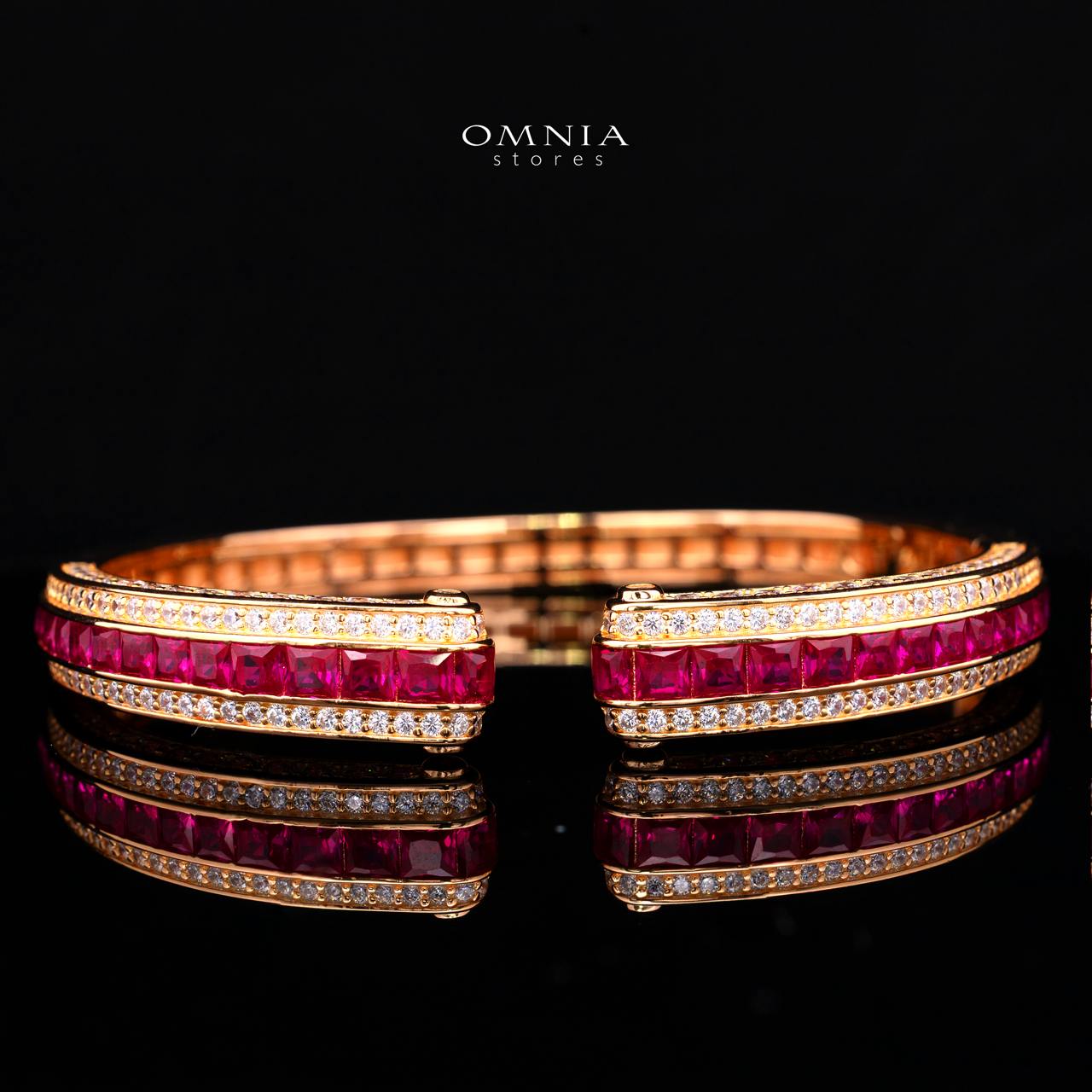 Isalyn Ruby Red Bangle with High-Quality Premium Simulated Diamonds in 925 Sterling Silver