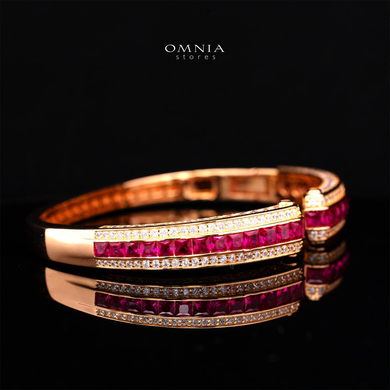 Isalyn Ruby Red Bangle with High-Quality Premium Simulated Diamonds in 925 Sterling Silver