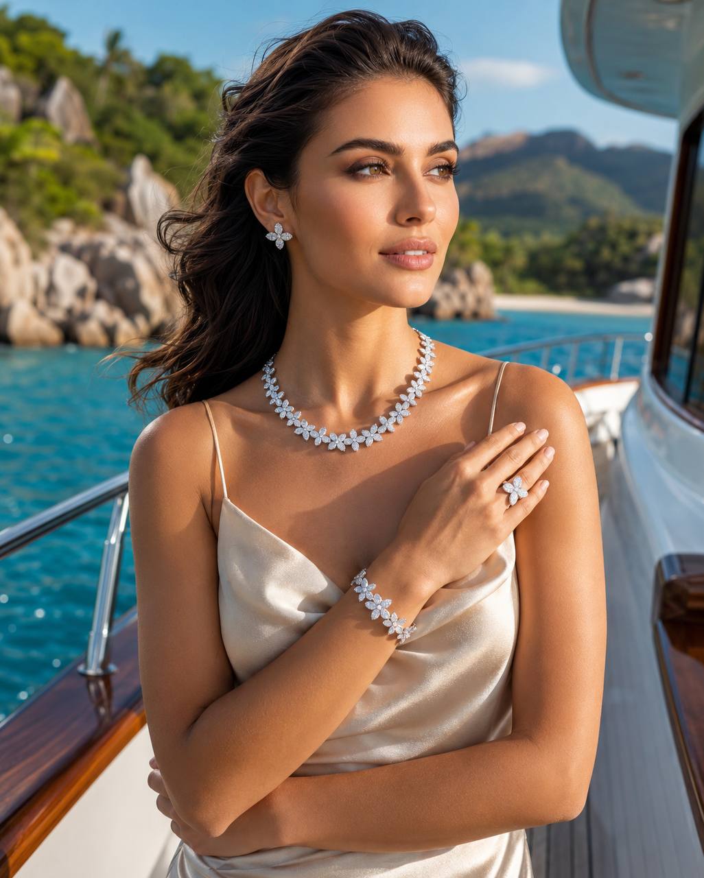 Brienne Luxury Bridal Full Set with High-Quality Premium Simulated Diamonds and Premium Rhodium Plating