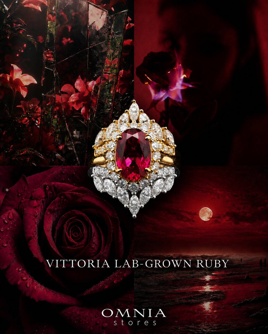 Vittoria Lab-Grown Ruby Moissanite Ring with GRC Certificate – Oval 8x12mm, 925 Sterling Silver