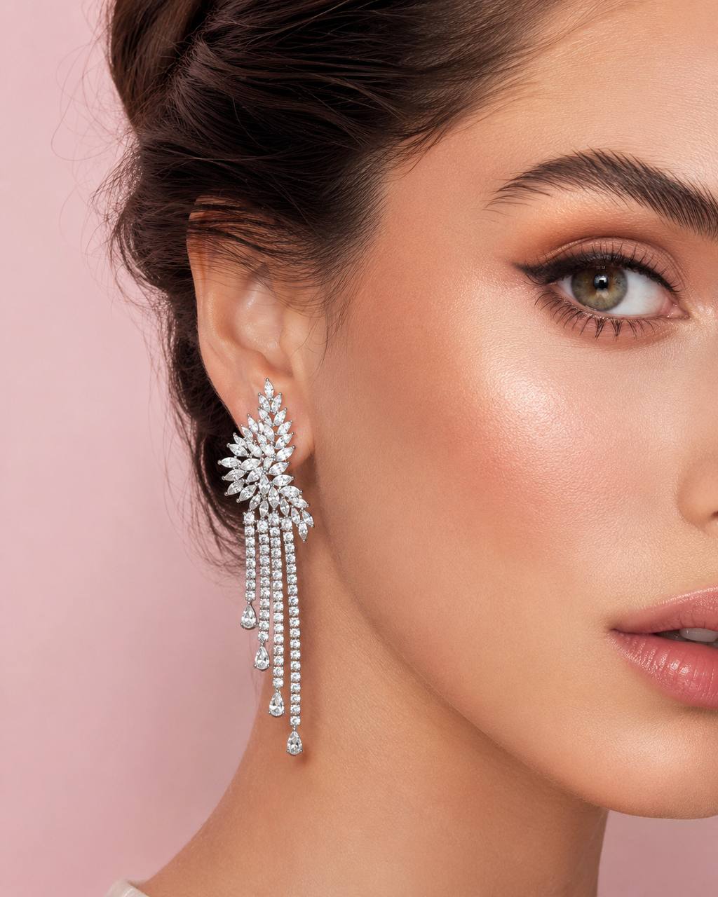 Omnia Aurora Luxe Waterfall Earrings in 925 Silver with Pear and Marquise-Cut High-Quality Simulated Diamonds