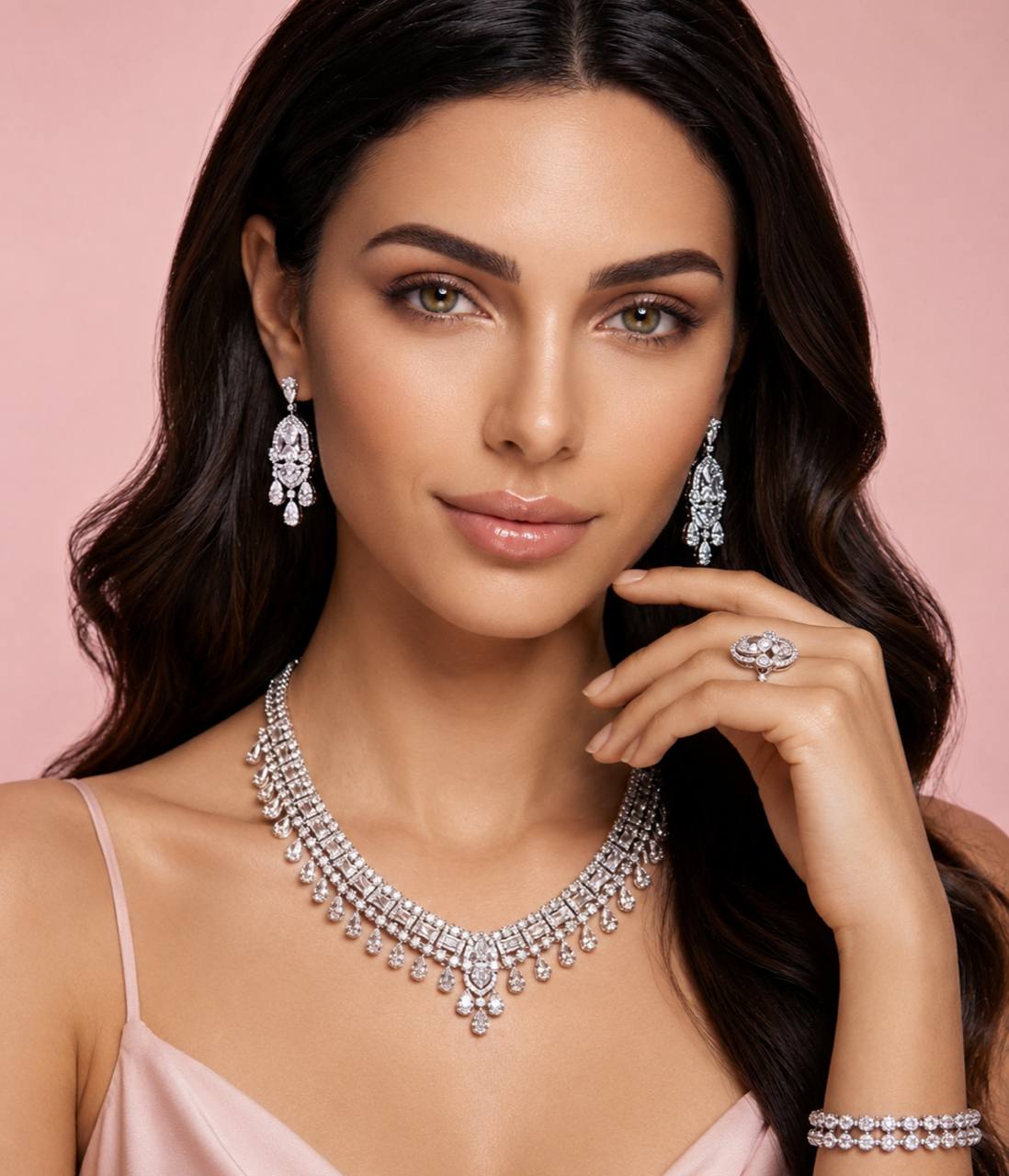 Shimaa White Bridal Jewelry Set Premium Rhodium-Plated High-Quality Zircon Stones