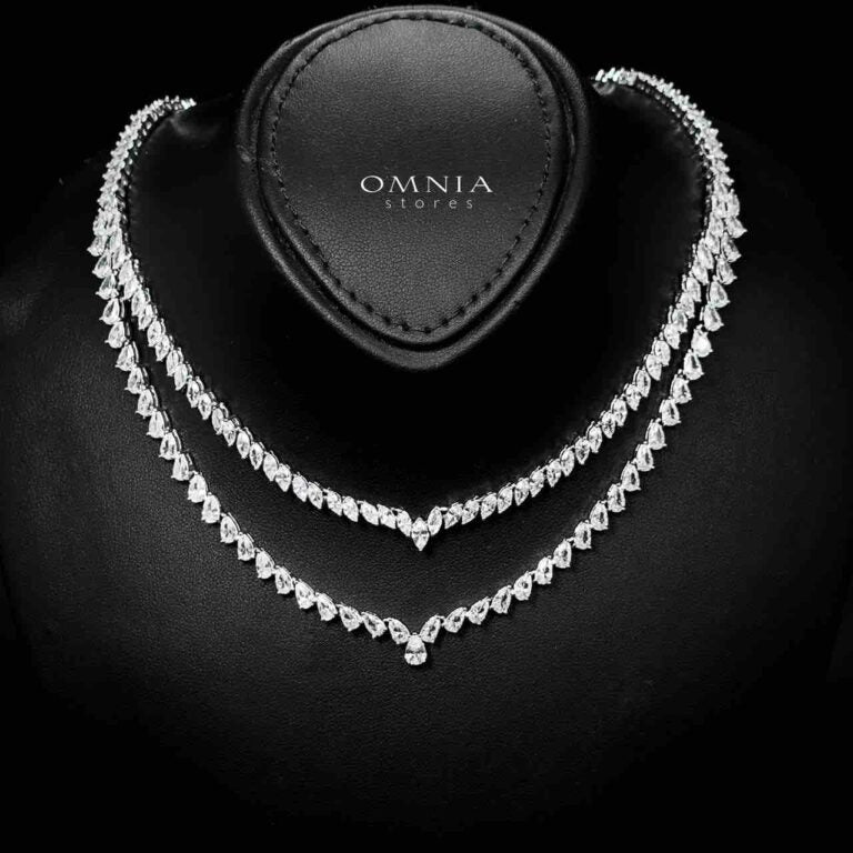 Omnia Nourhane White Double Layer Bridal Full Set in High Quality Zircon Stone in Rhodium Plated