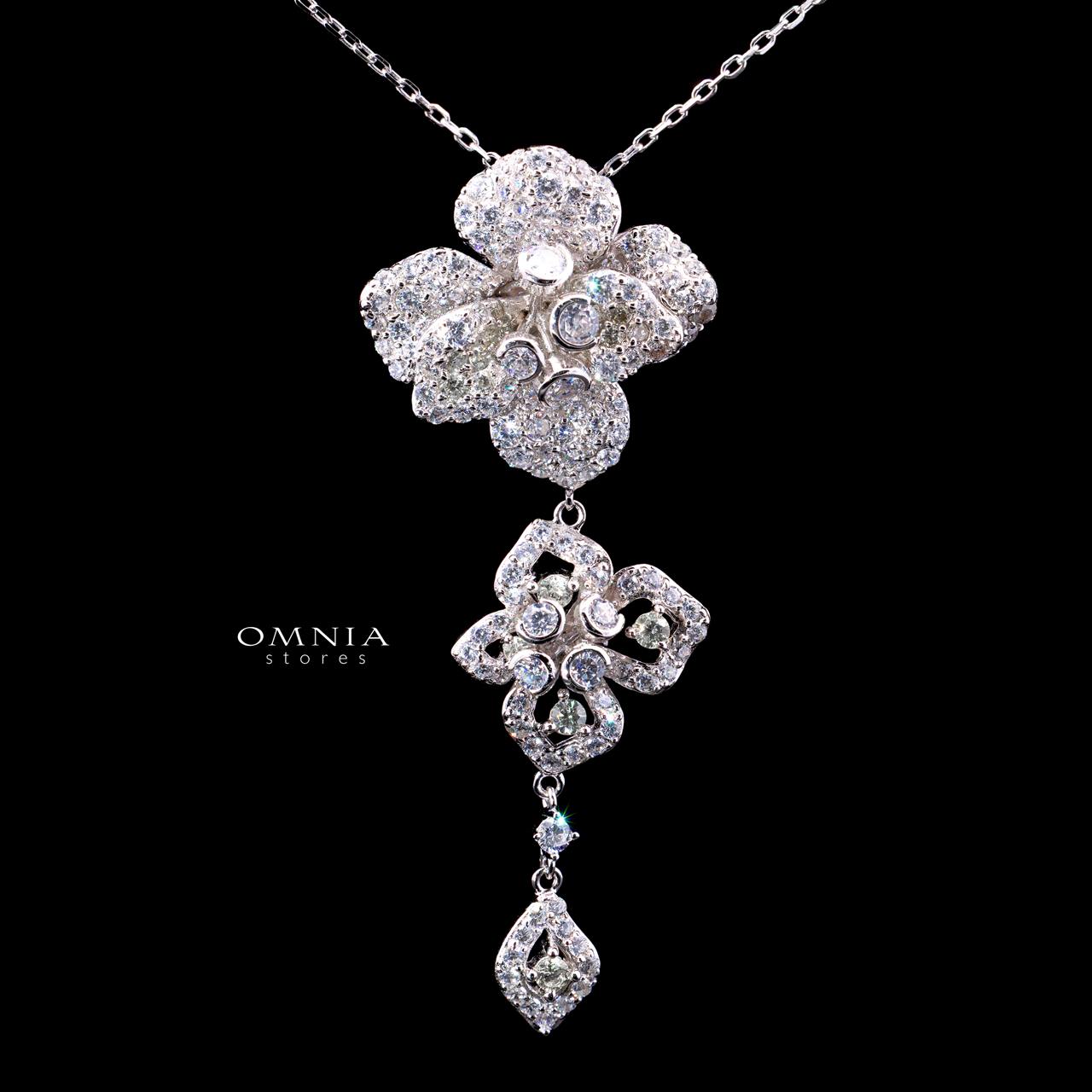Ahlam Floral Necklace in 925 Sterling Silver with High-Quality Simulated Diamonds