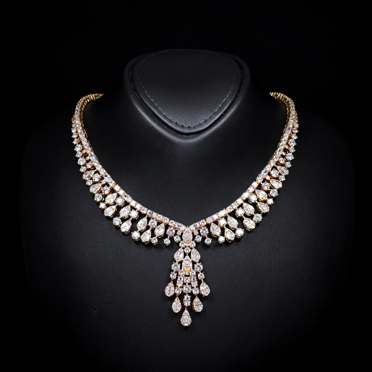 Omnia Minerva Gold Luxury Bridal Full Set Accessories in High Quality Zircon Stone in Rhodium Plated