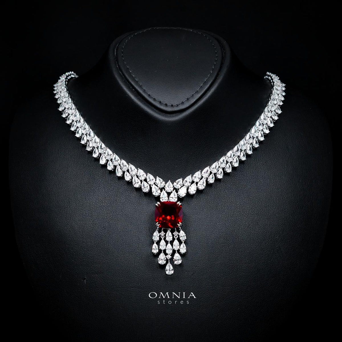 Omnia Nazaha Red Luxury Bridal Full Set In High Quality Zircon Stone Premium Rhodium Plated