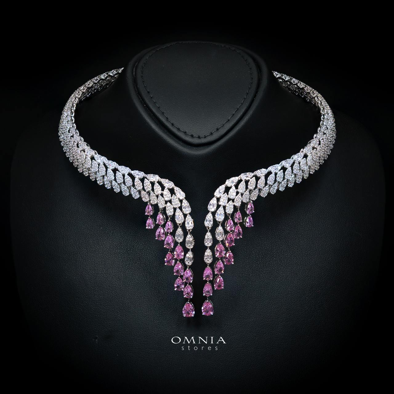 Omnia Senna Luxury Bridal Pink Full Set in High Quality Zircon Stone Rhodium Plated