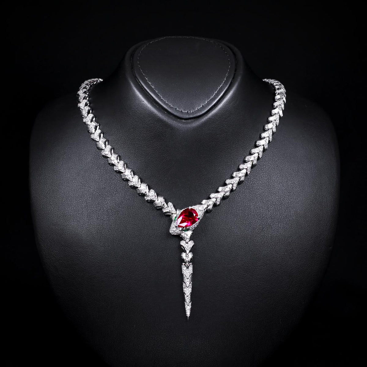 Adriana Red Luxury Bridal Full Set with High-Quality Zircon Stones Rhodium Plated