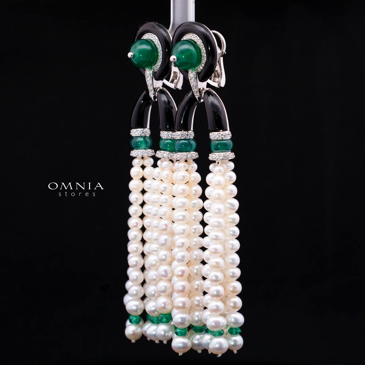 Irfana Green Pearl Drop Earrings with High-Quality Premium Simulated Diamonds in 925 Sterling Silver