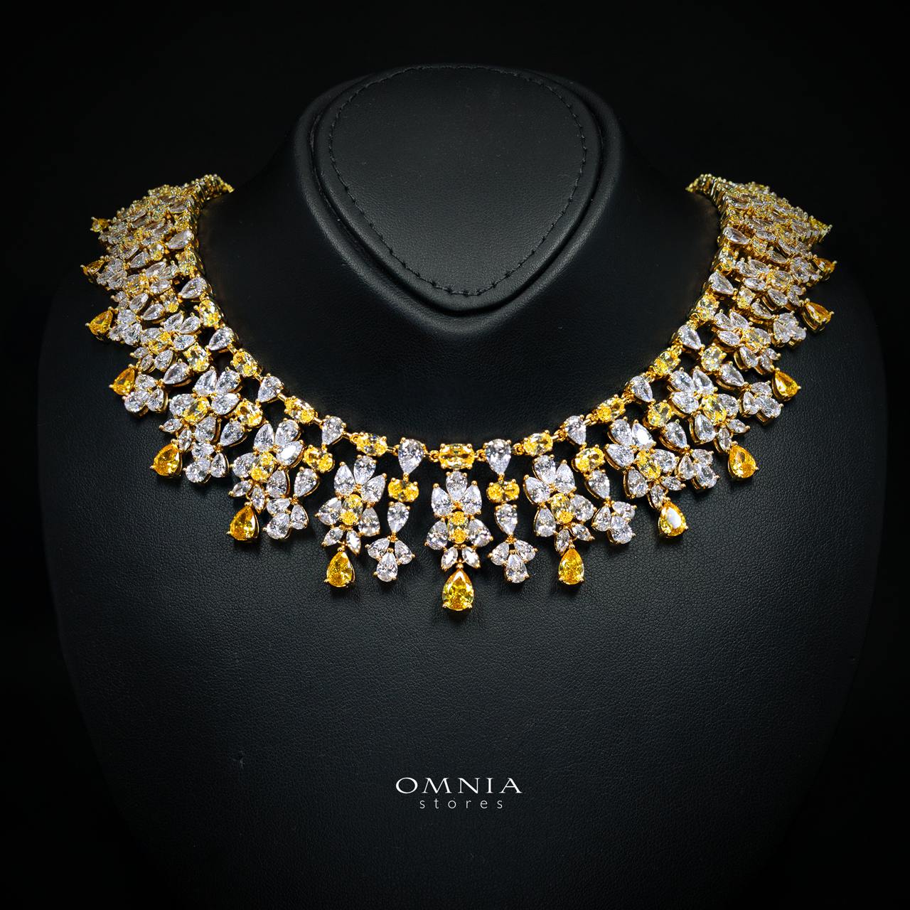 Omnia Dema Gold Luxury Bridal Full Set in High Quality Zircon Stone Rhodium Plated