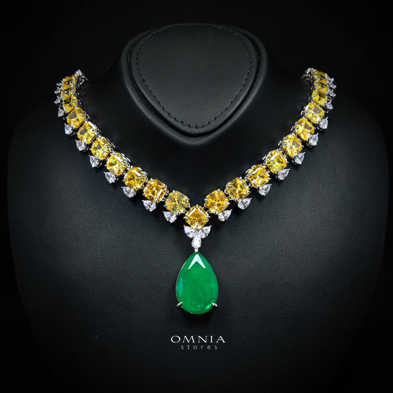 Seliora Yellow and Green Luxury Bridal Full Set with High-Quality Simulated Diamonds and Rhodium Plating