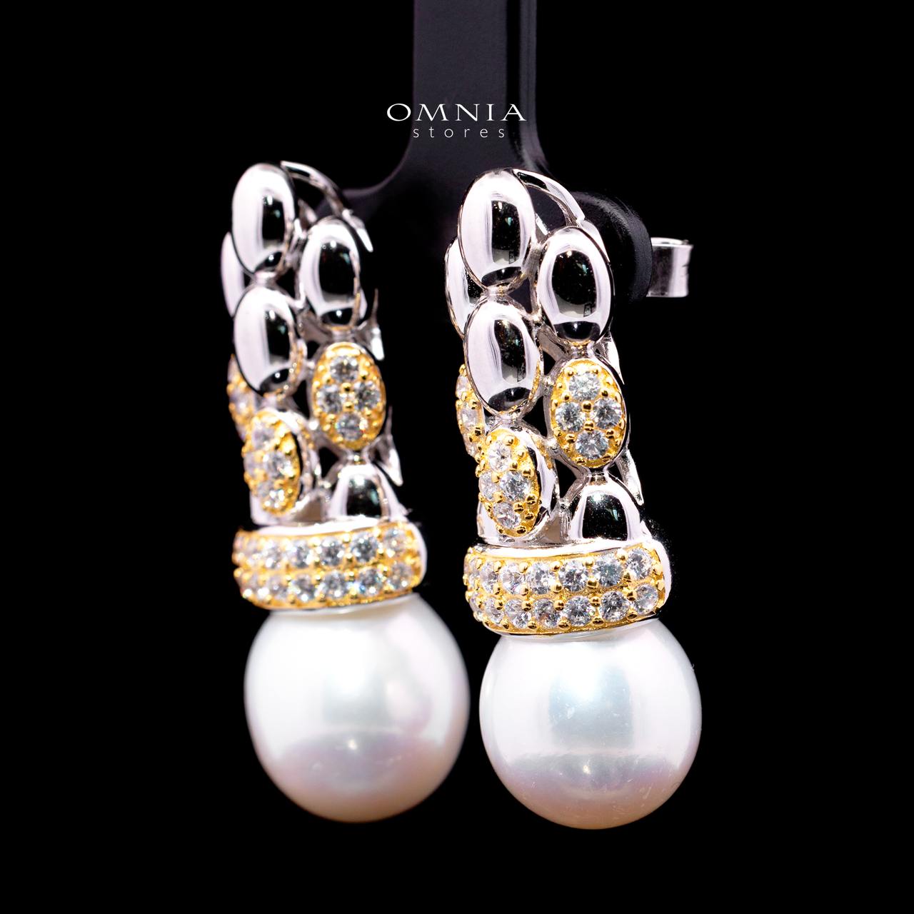Dulce Royal Two-Tone Pearl Drop Earrings – Premium Simulated Diamond in 925 Silver