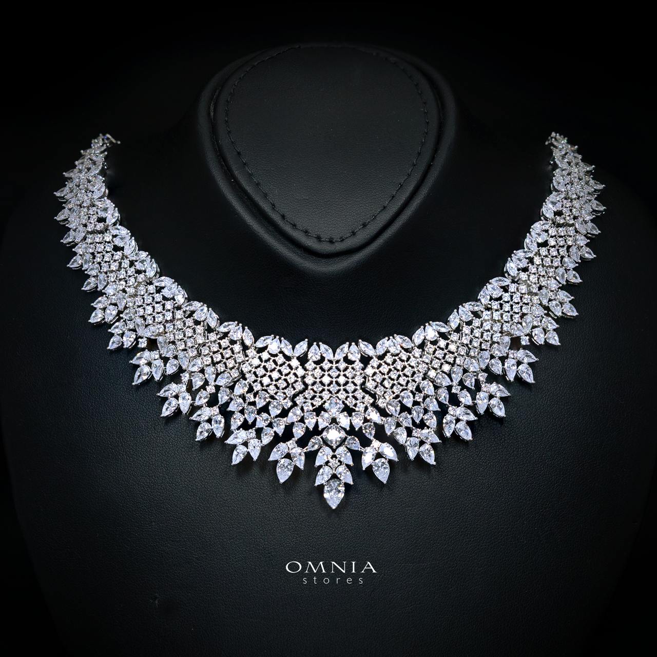 Haneeza White Luxury Bridal Full Set with High-Quality Simulated Diamonds, Rhodium Plated