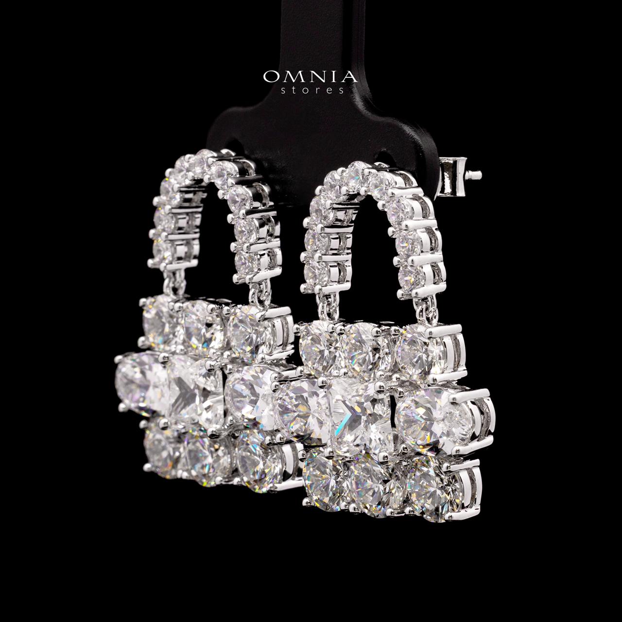 Aila White Lock Design Earrings with High-Quality Premium Simulated Diamonds in 925 Sterling Silver