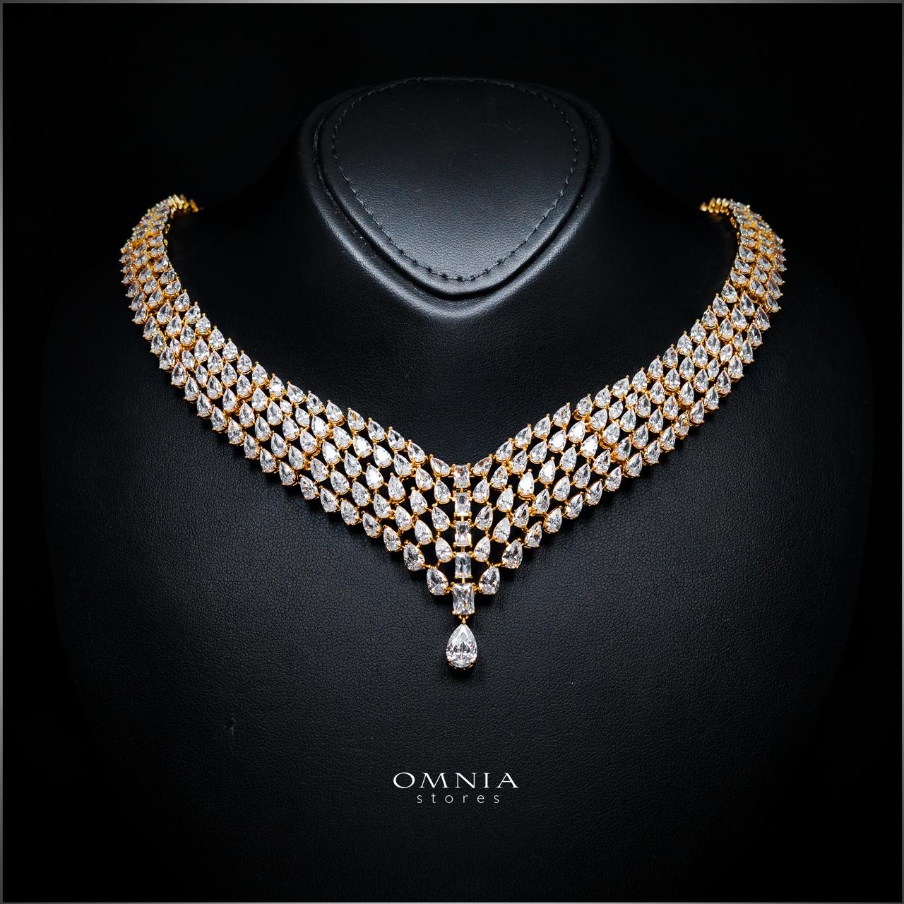Carina Gold Luxury Bridal Full Set with High-Quality Simulated Diamonds, Rhodium Plated