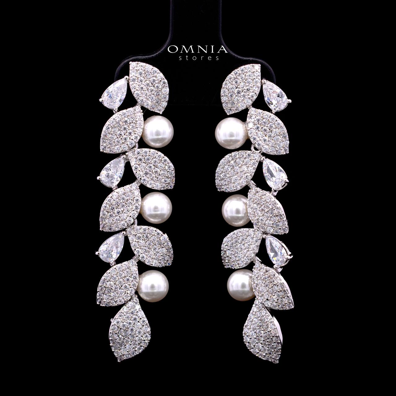 Radwa White Pearl Bridal Full Set with High-Quality Simulated Diamonds – Rhodium Plated