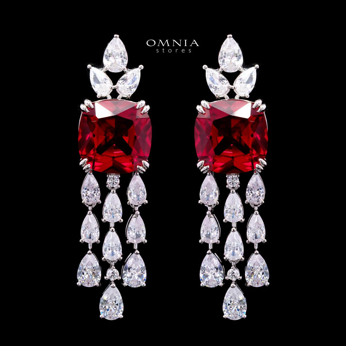 Omnia Nazaha Red Luxury Bridal Full Set In High Quality Zircon Stone Premium Rhodium Plated