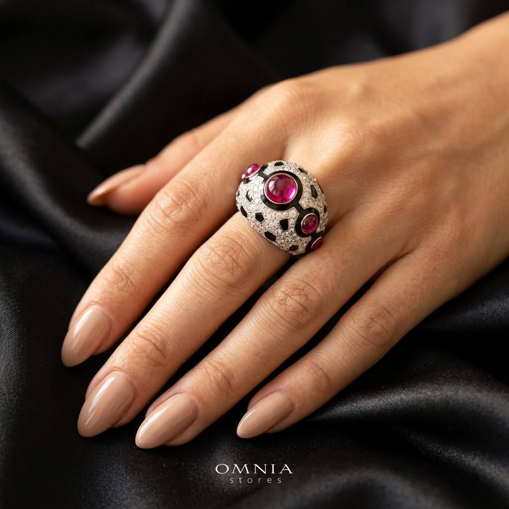 Velanora Ruby Red Ring with High-Quality Premium Simulated Diamonds in 925 Sterling Silver