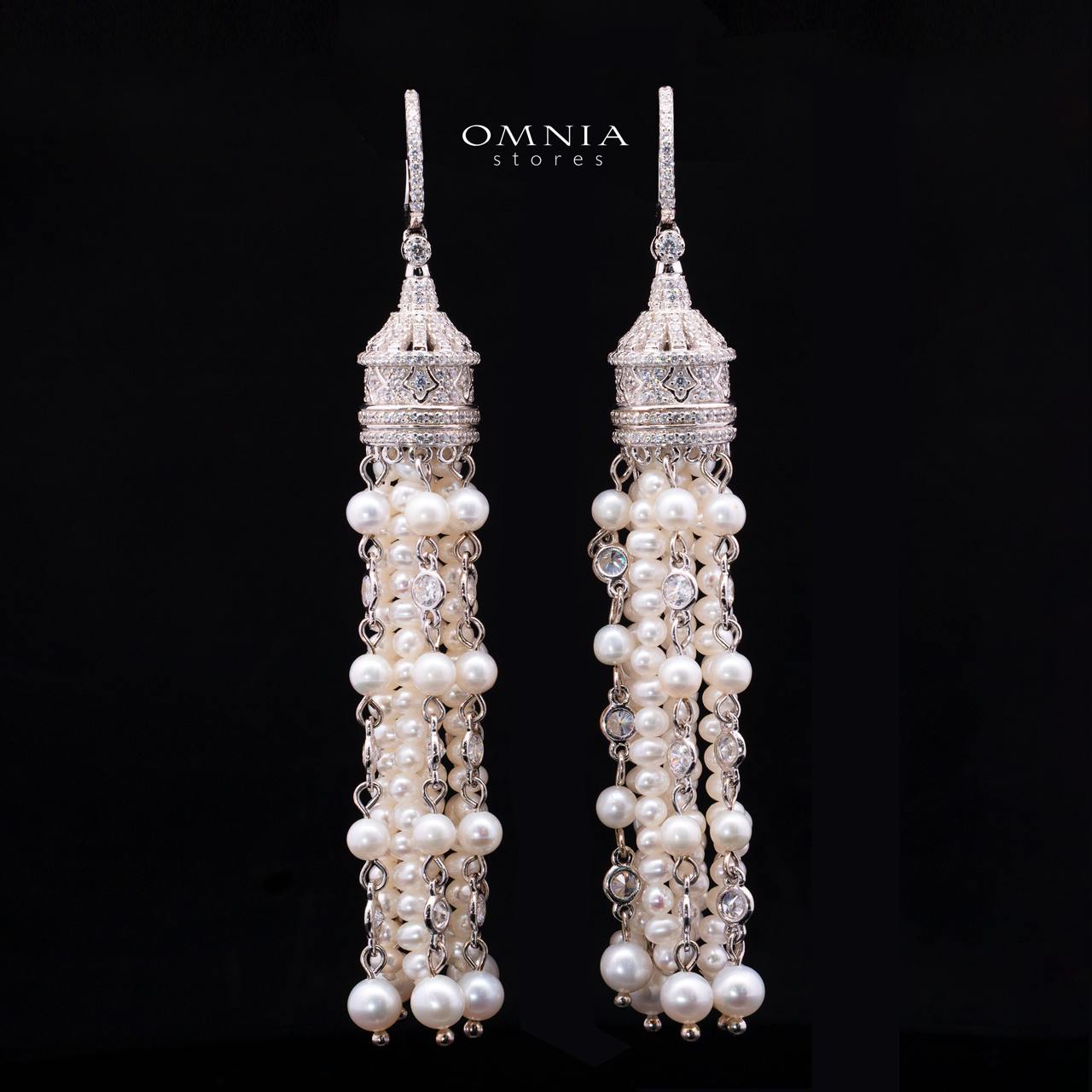 Nuriyah Pearl Necklace and Earrings Set with High-Quality Premium Simulated Diamonds in 925 Sterling Silver