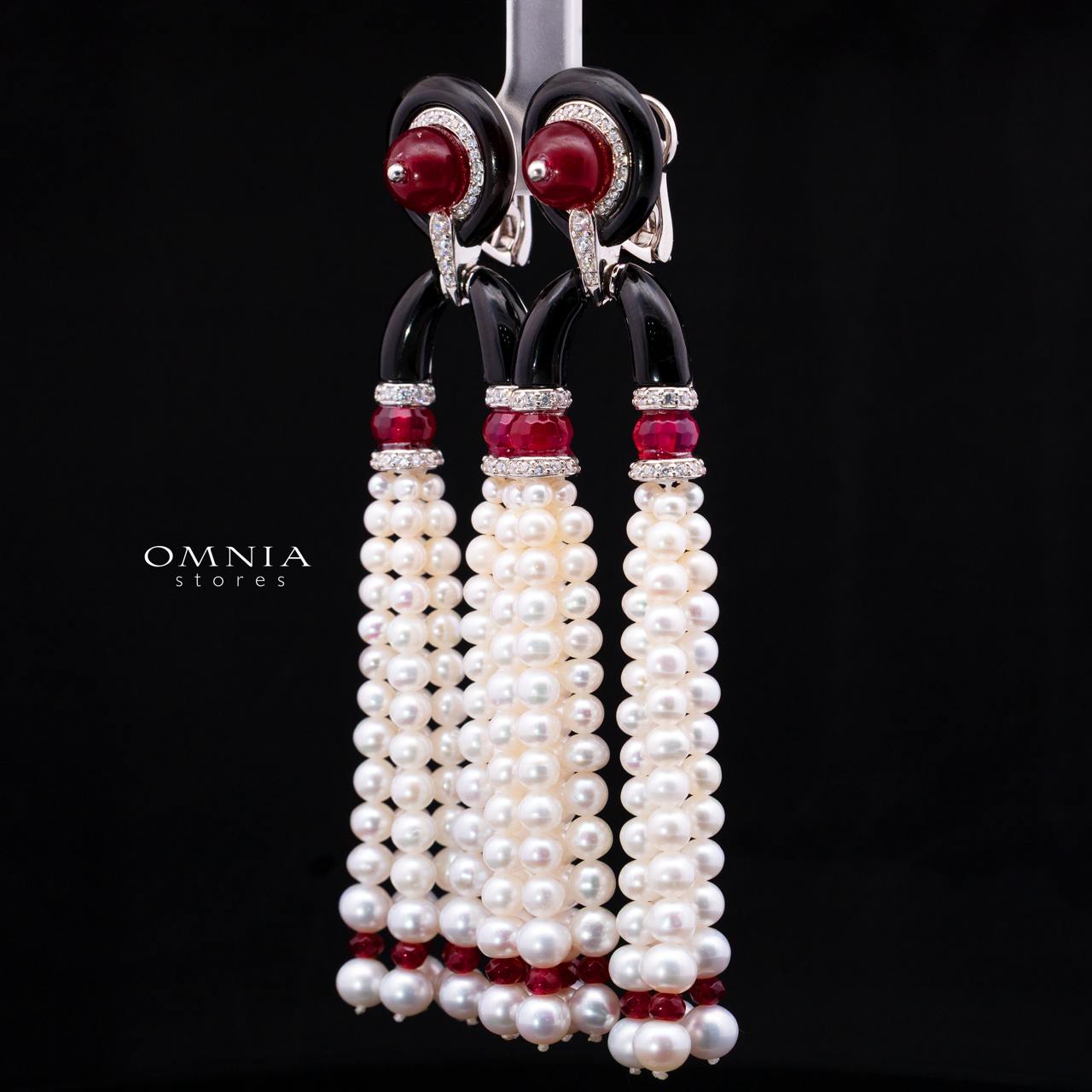 Irfana Red Pearl Drop Earrings with High-Quality Premium Simulated Diamonds in 925 Sterling Silver