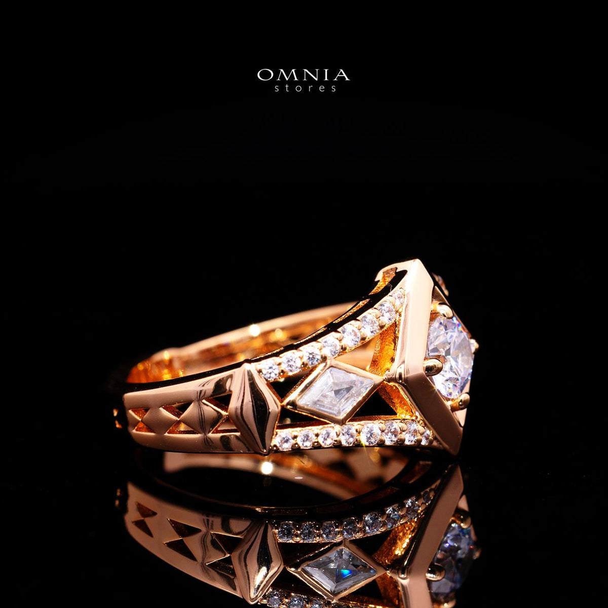 Octavia Rose Gold Premium Rhodium-Plated Alloy Ring with High-Quality Simulated Diamonds