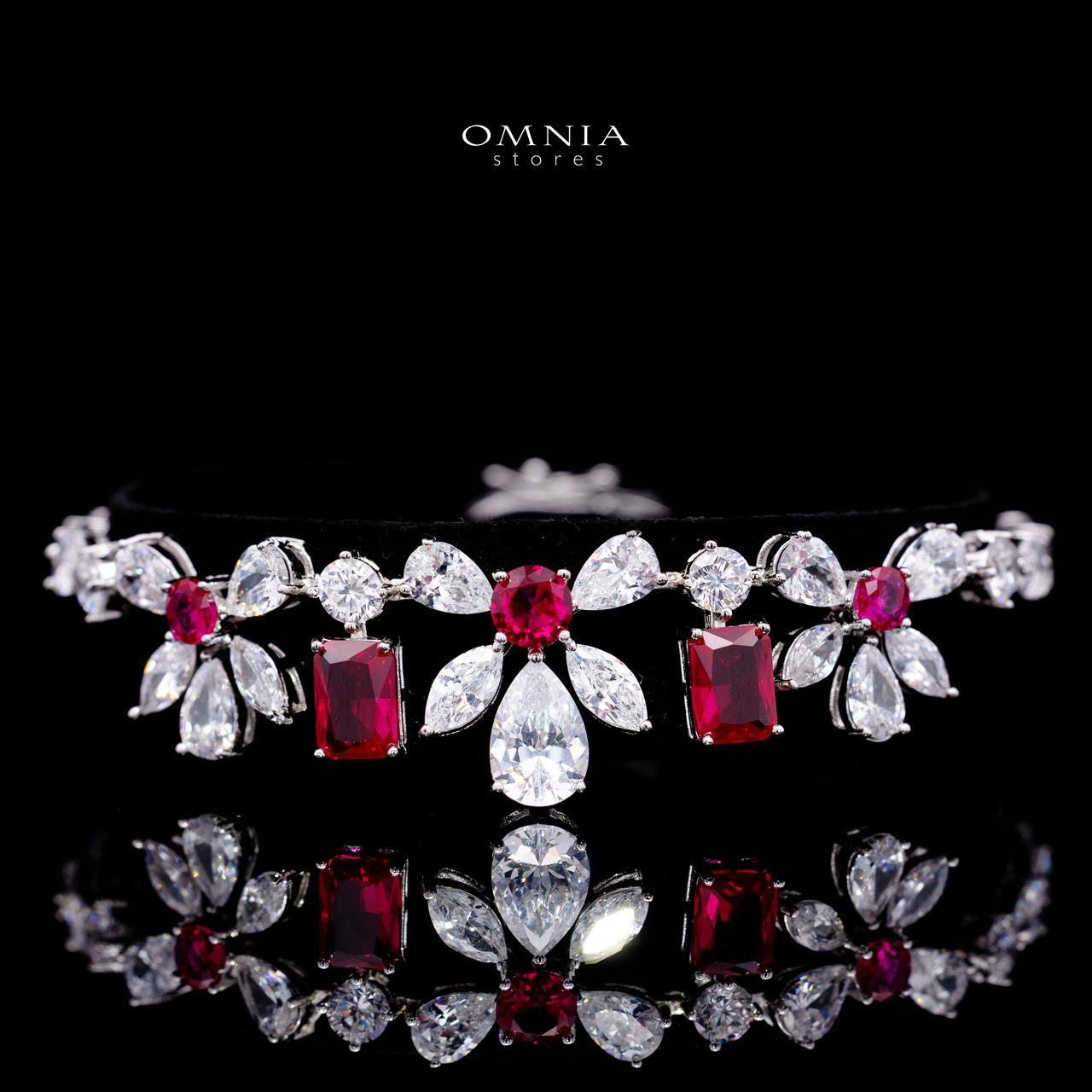 Rizza Ruby Red Luxury Bridal Full Set with High-Quality Simulated Diamonds – Rhodium Plated