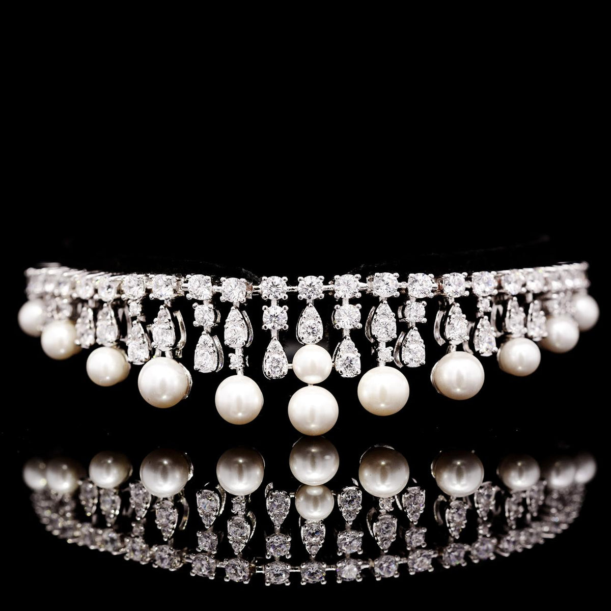 Darma White Pearl Luxury Bridal Full Set with High-Quality Zircon Stones Rhodium Plated