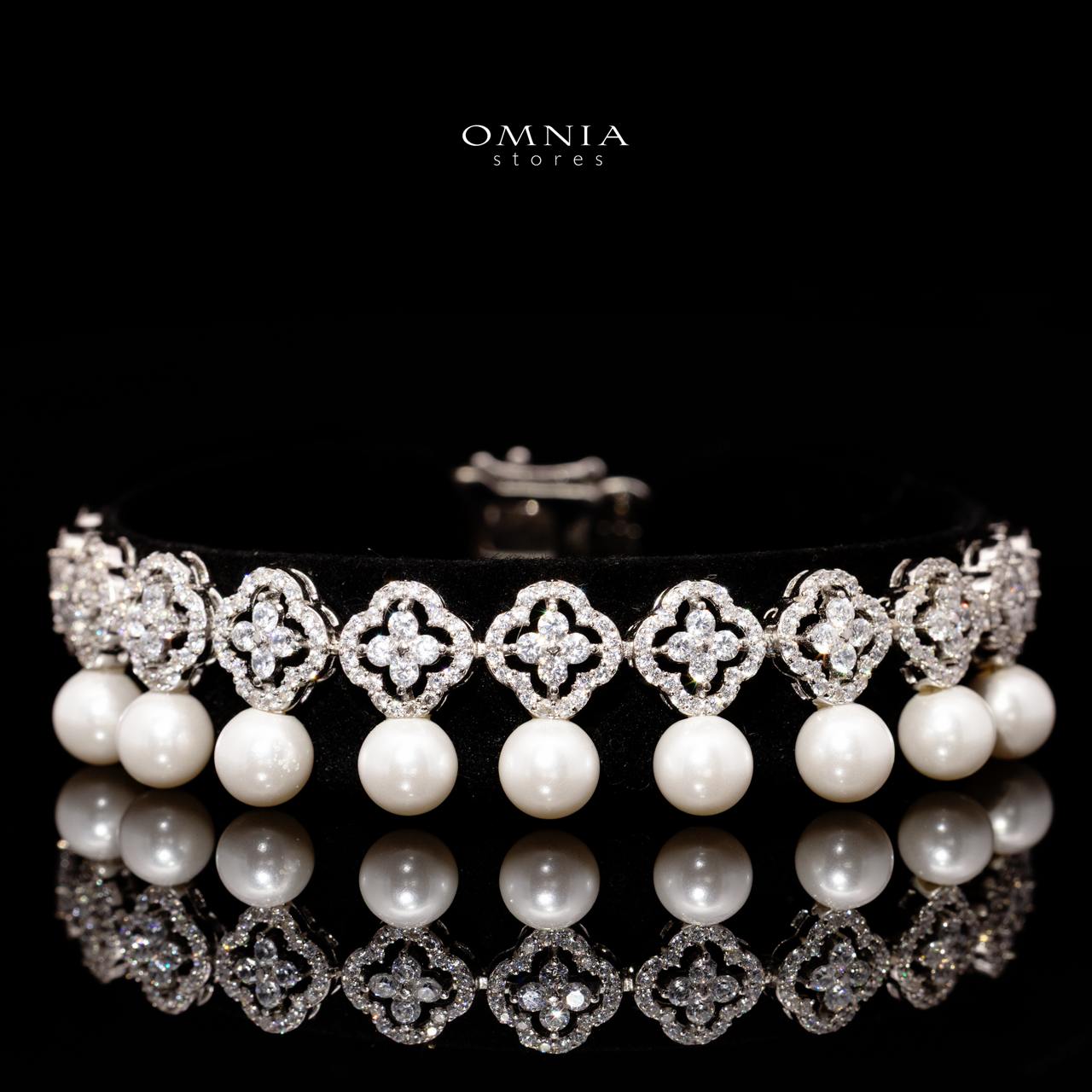 Omnia Sahira Pearl Bridal Full Set in 925 Silver with High-Quality White Zircon Stones