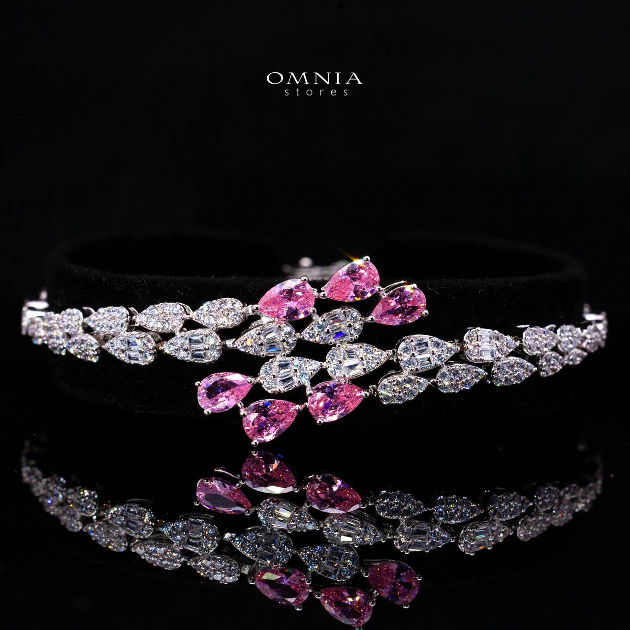 Omnia Senna Luxury Bridal Pink Full Set in High Quality Zircon Stone Rhodium Plated