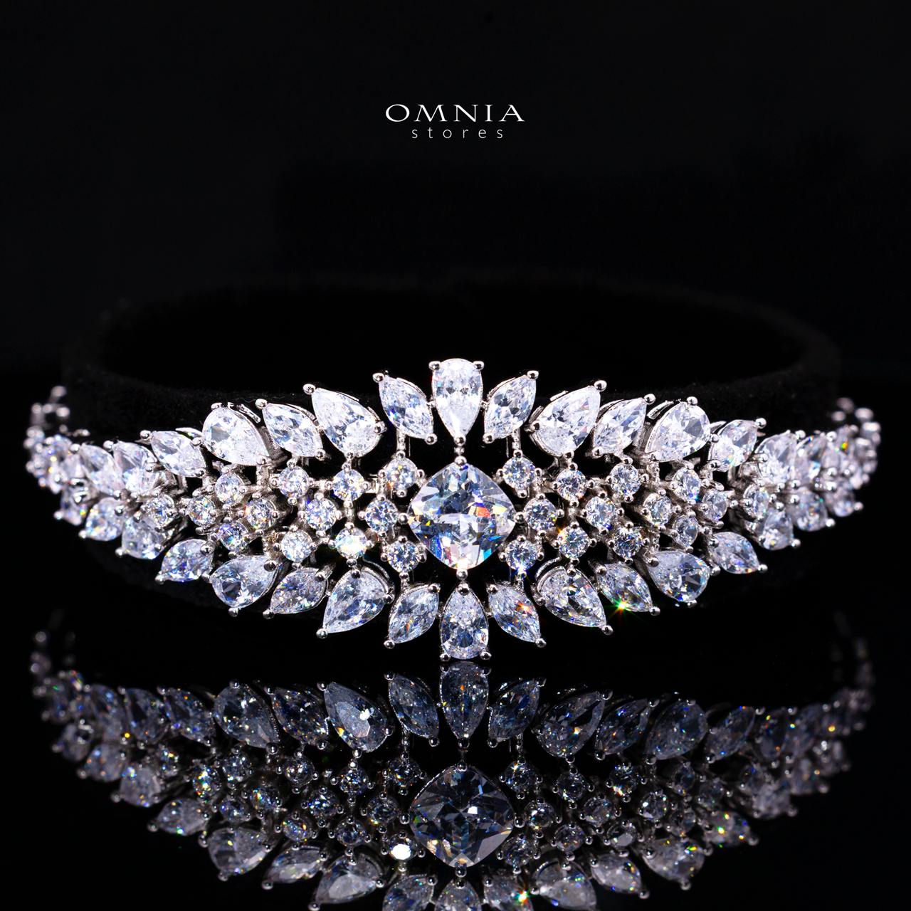 Haneeza White Luxury Bridal Full Set with High-Quality Simulated Diamonds, Rhodium Plated