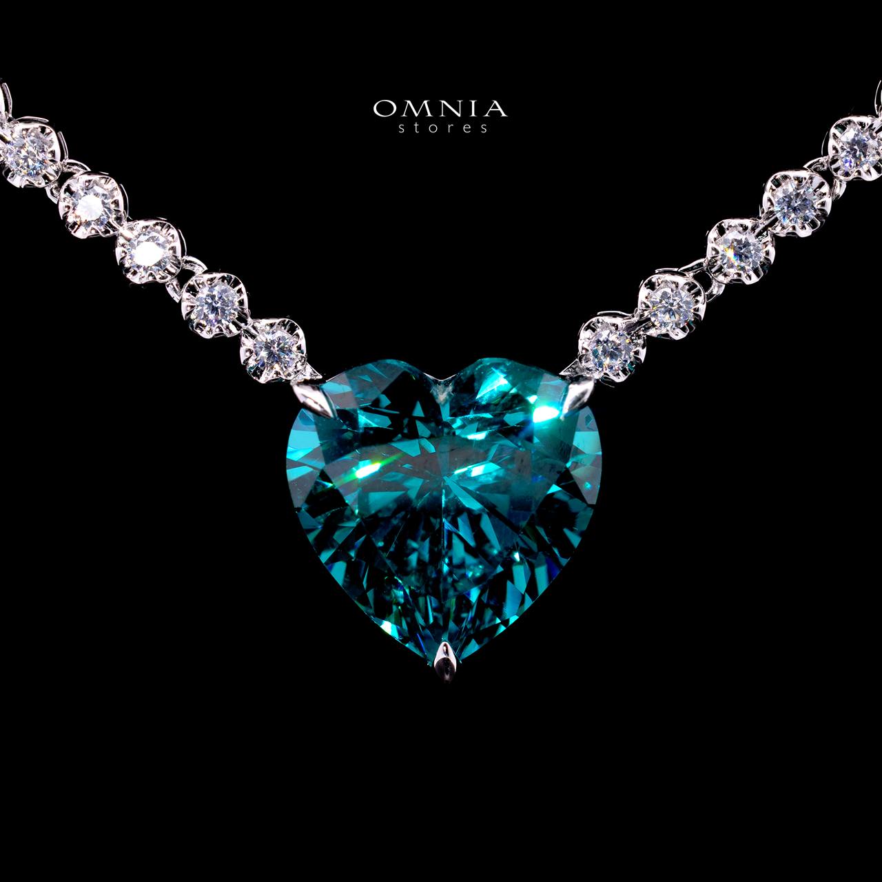 Omnia Sade White and Blue Heart Pendant Necklace With High Quality Certified Lab Crafted Stones In 925 Silver